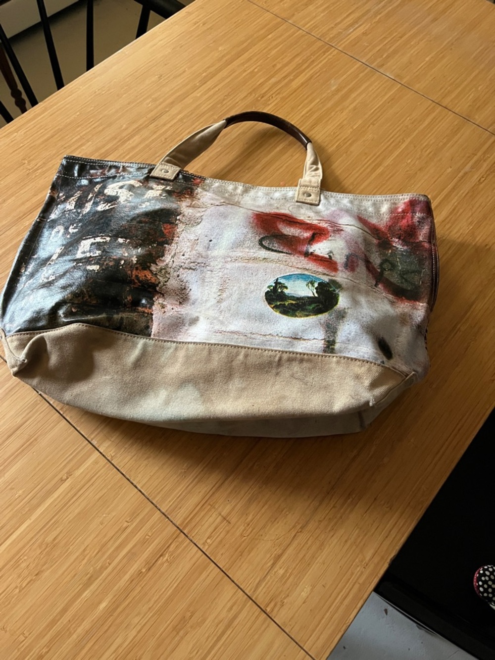 kate spade Canvas Tote with Abstract Multicolor Print - Beige, Black, Red